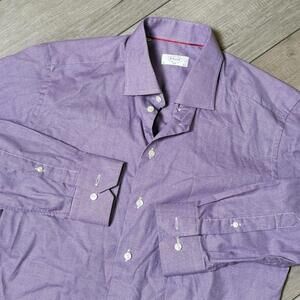 Eton Dress Shirt Purple Micro Check Slim Fit Men Size 42 16.5 Business Casual